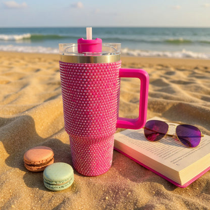 Shiny Rhinestone 40Oz Tumbler with Handle Stainless Steel Waterbottle