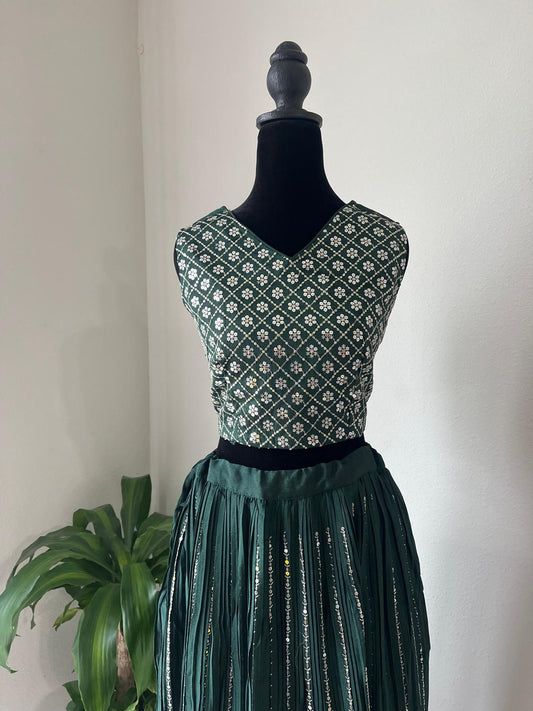 Green Silver Lehenga Choli with Jacket – Ready to Wear