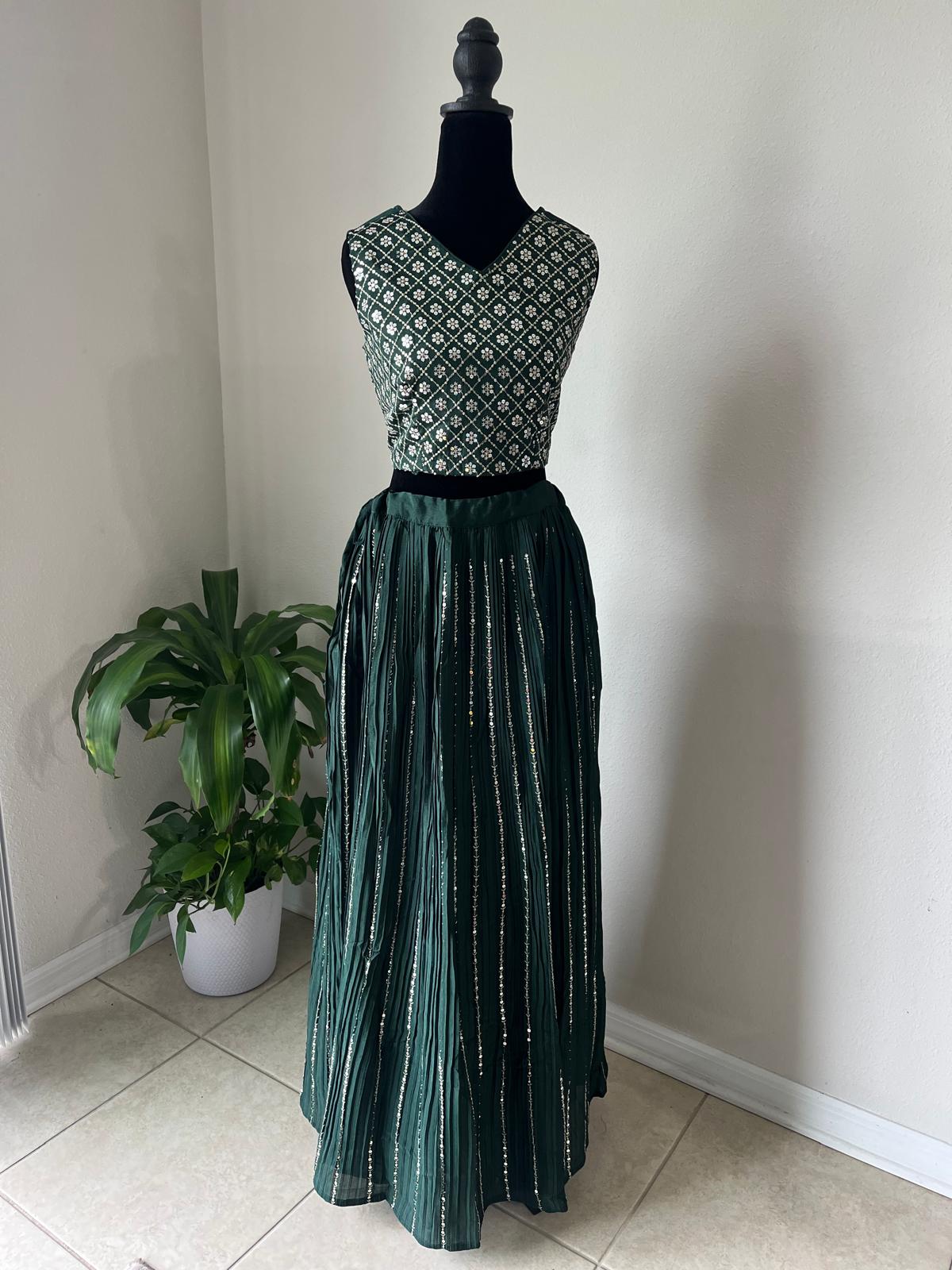 Green Silver Lehenga Choli with Jacket – Ready to Wear