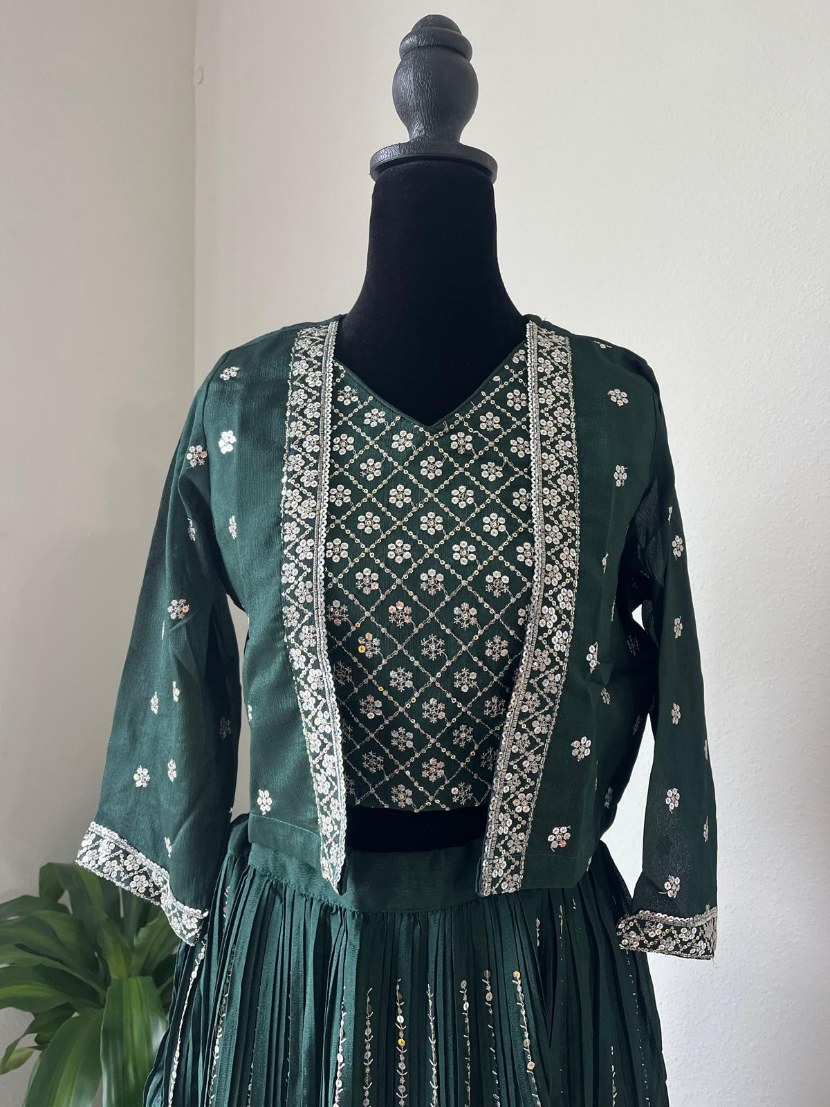 Green Silver Lehenga Choli with Jacket – Ready to Wear