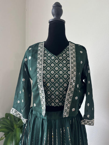 Green Silver Lehenga Choli with Jacket – Ready to Wear