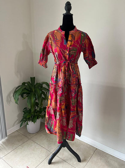 Pink Floral Puff Sleeve Fit & Flare Dress