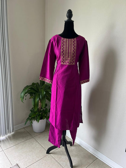 Ethnic Embroidered Kurta Trouser Dupatta Set