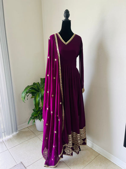 Floral Embroidered Anarkali Set with Dupatta