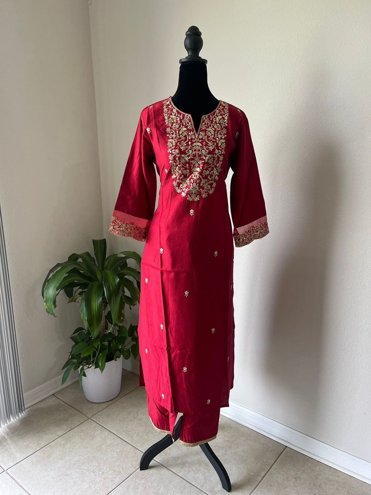 Ethnic Embroidered Kurta Trouser Dupatta Set