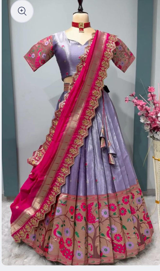 Fully Stitched Lavender Kanchipattu Silk Lehenga – Ready to Wear