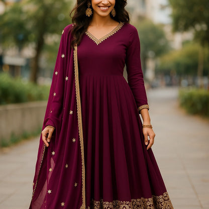 Floral Embroidered Anarkali Set with Dupatta